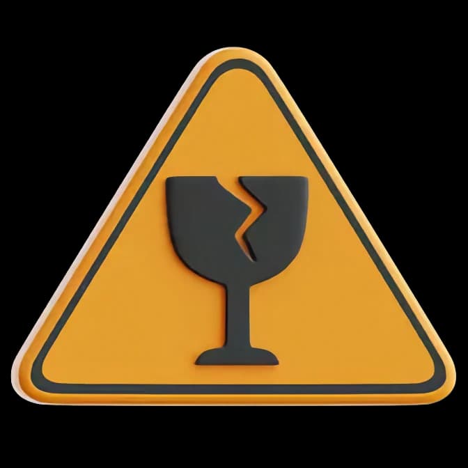 Pictogramme « fragile » : un verre fêlé dans un triangle d’avertissement orange